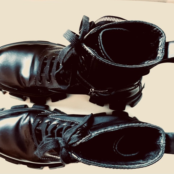 PRADA BOOTS (combat) size 43 Monolith brushed leather and nylon boots with pouch - Picture 5 of 9